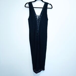 Ministry of Style Black Crochet‎ Lace Dual Tie Shift Dress Size 4